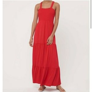 NWOT Loft red smocked maxi dress SZ M